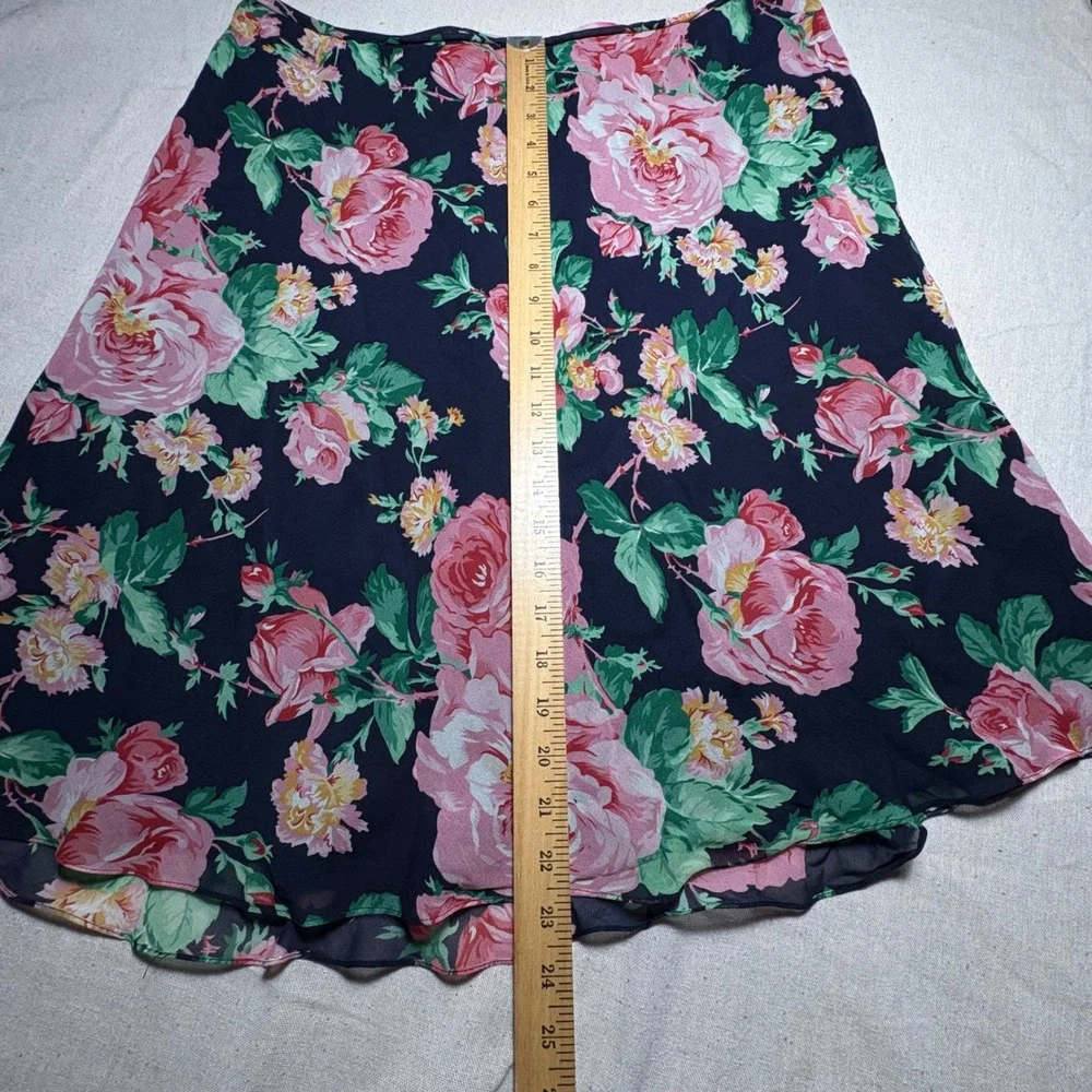 VTG Lauren Ralph Lauren Silk Floral Mini Skirt Coquette Navy Pink A-Line Size 14